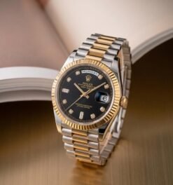 Role_x Oyster Perpetual Day Date Diamond 2Ton-Gold-Black 40 Battery