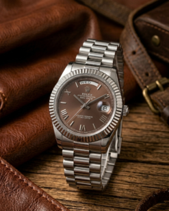 Rolee_x Oyster Perpetual Day Date Diamond 40 Battery Silver-Brown