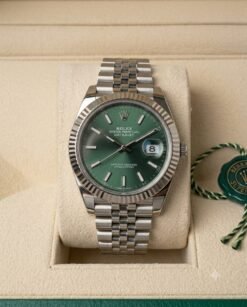 Rolee_x Oyster Perpetual Date Just Silver Green