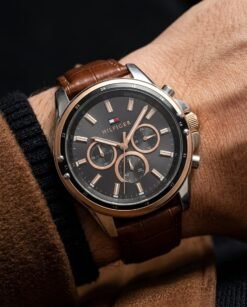 Tommy Hilfige_r Oxford Chronograph leather belt Brown-Copper-Black