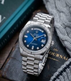 Rolee_x Oyster Perpetual Day Date Diamond Silver-Blue 40 Battery