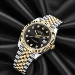 Rolee_x Oyster Perpetual Date Just Diamond 2Ton Gold Black