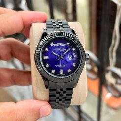 Seikk_o Oyster Perpetual Day Date Silver-Blue Diamond