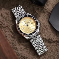 Seiko 5 Sports GMT Quartz Movement Silver Champagne Gold