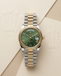 Rolee_x Oyster Perpetual Day Date 40 Battery 2Ton-Gold-Green