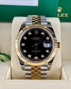 Rolee_x Oyster Perpetual Date Just Diamond 2Ton Gold Black